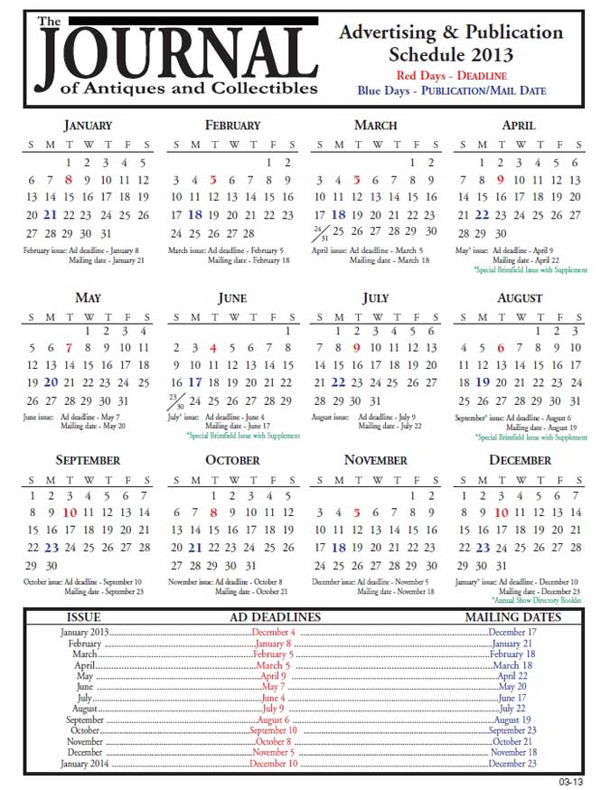 Advertising & Publication Schedule 2013