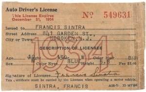 Gavels 'n' Paddles: Sinatra's driver's license, $15,575, RR Auction