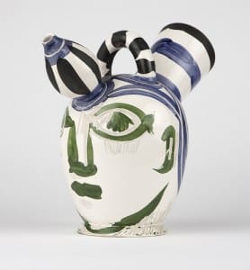 A polychrome glazed and knife-engraved pottery pichet a glace (or ice pitcher), designed by Pablo Picasso for Madoura, sold for $36,000