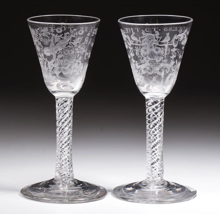 Pair English wine glasses
