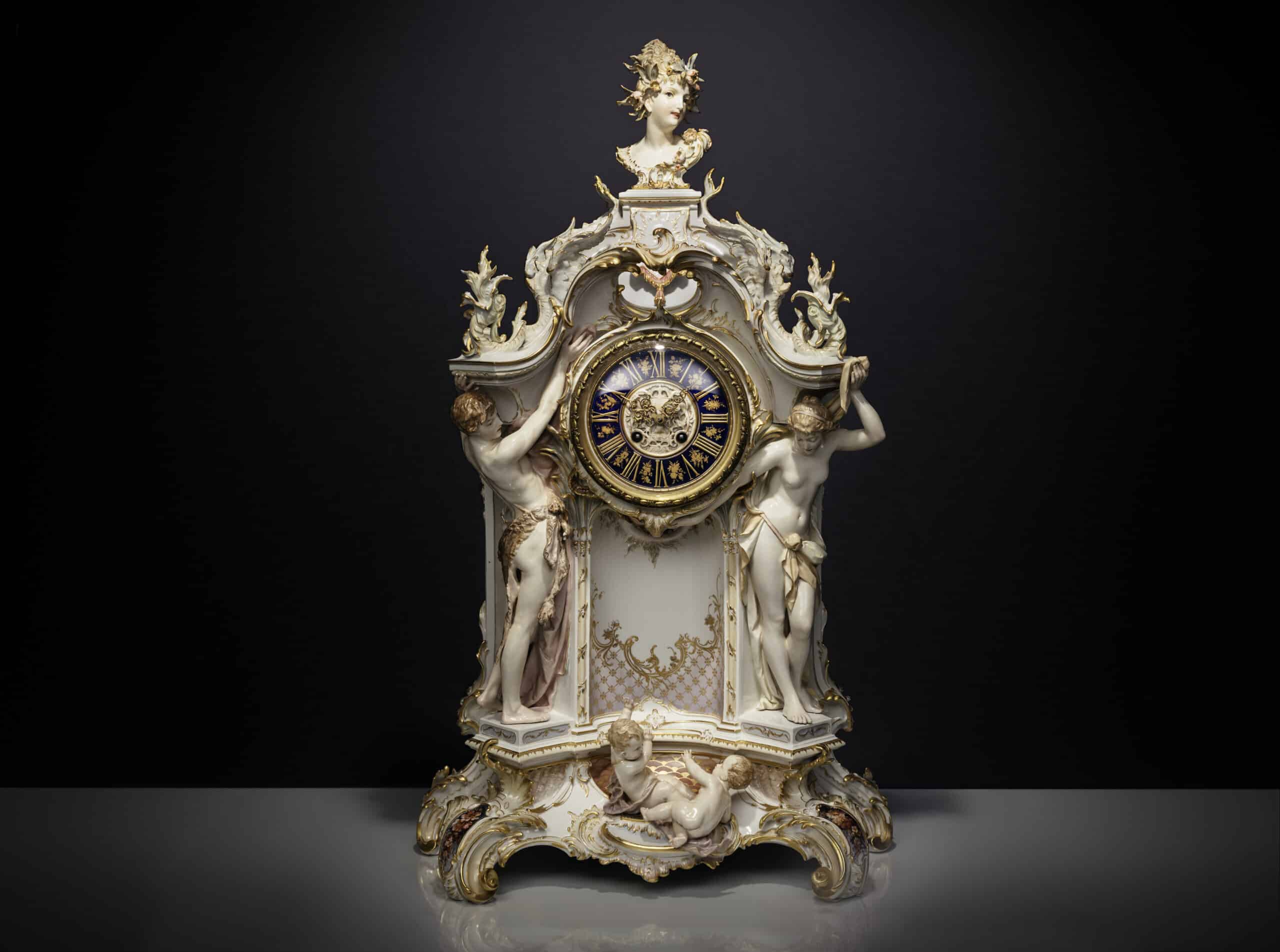 KV Paul Schley Large Mantle Clock with Weichmalerei KPM 1888 1900 scaled