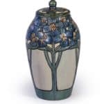 Covere jar with blue violets decorated by marie de hoa leblanc ca 1904 photo courtesy stickley museum at craftsman farms