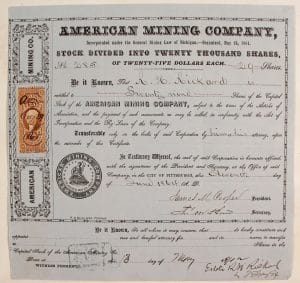 Gavels 'n' Paddles: Michigan mining stock certificate, $5,250; Holabird Western Americana