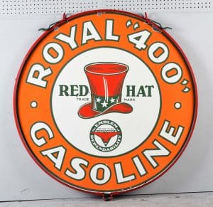 Gavels 'n' Paddles: Red Hat porcelain gas sign, $66,000, Morphy Auctions