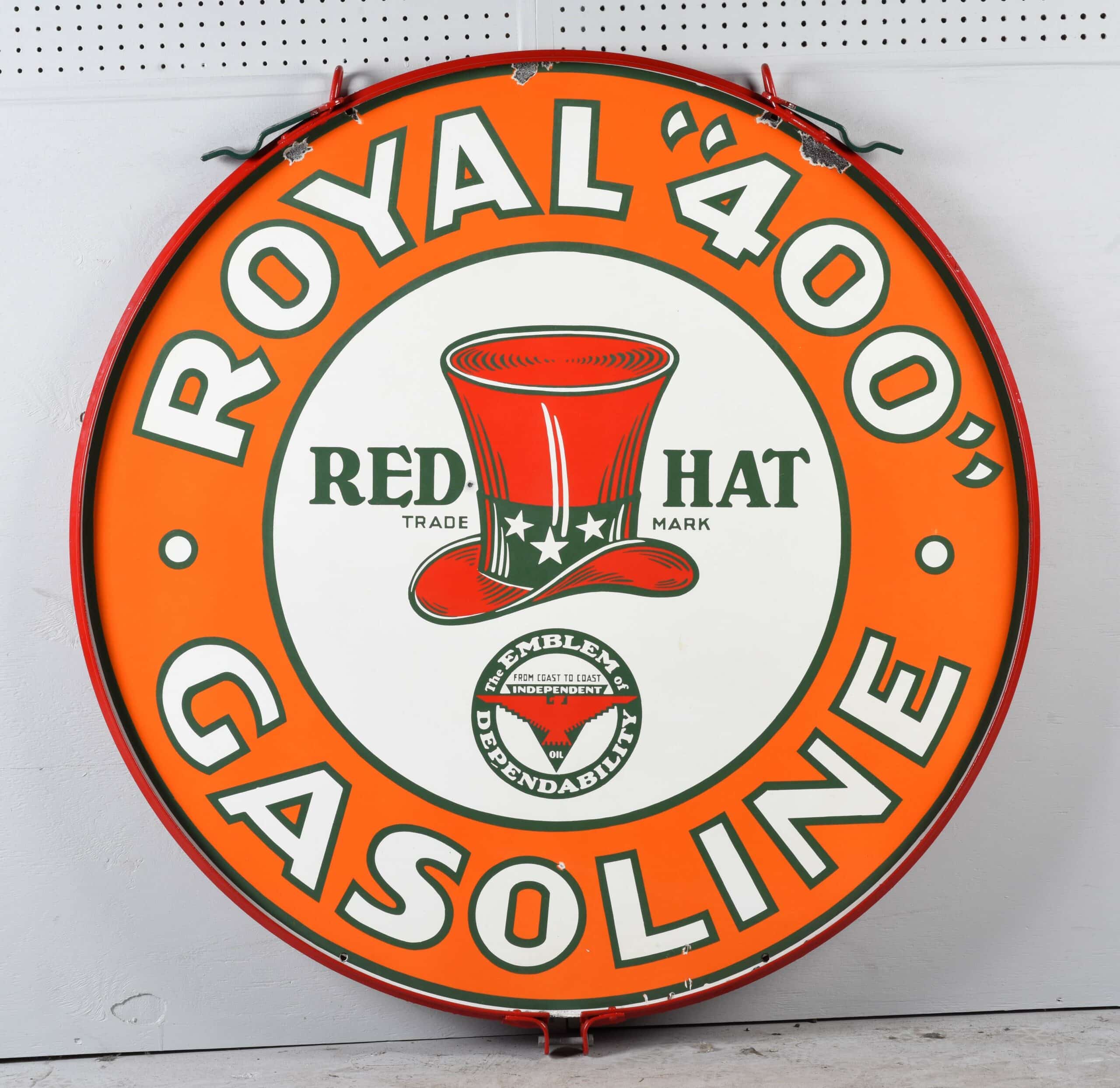 Gavels 'n' Paddles: Red Hat porcelain gas sign, $66,000, Morphy Auctions