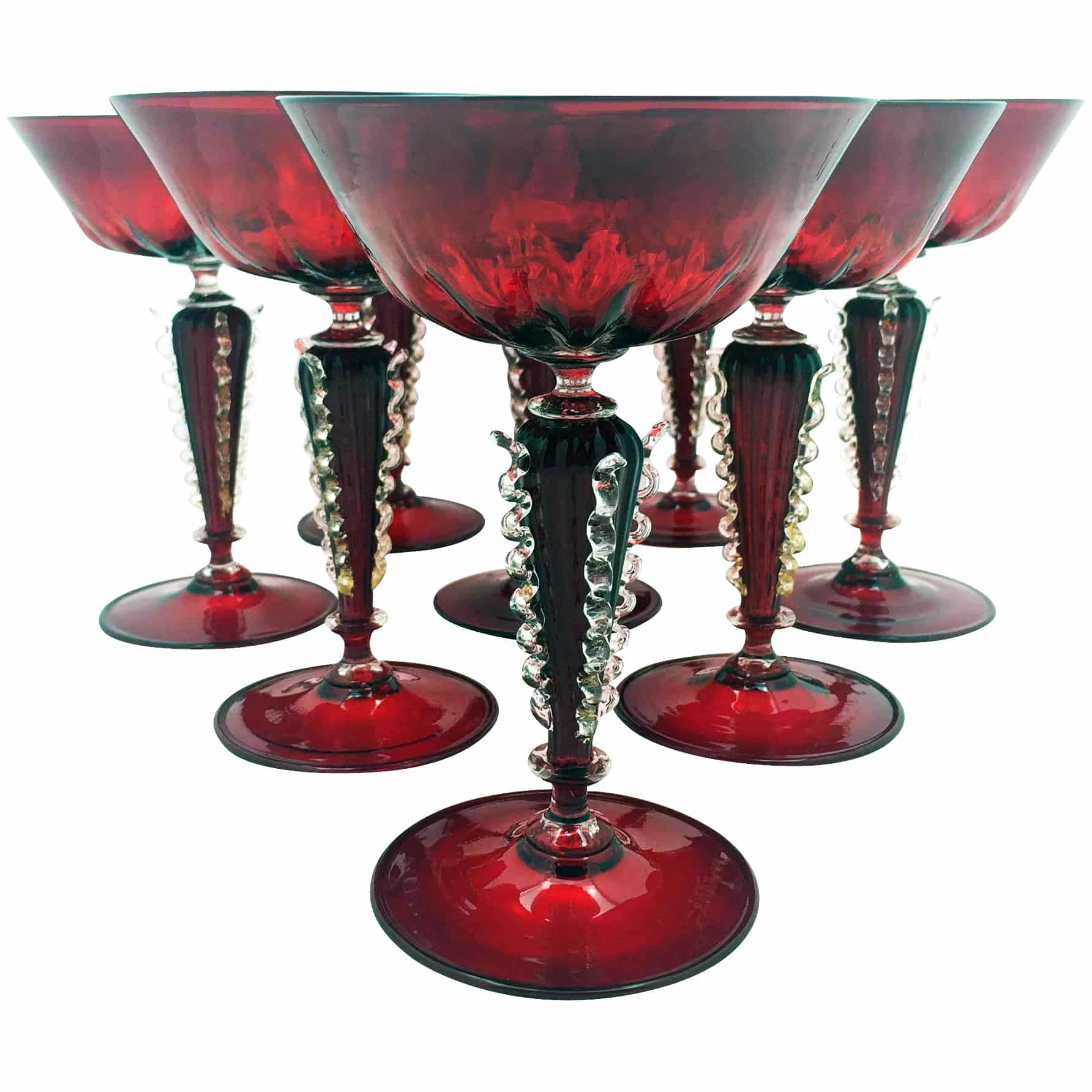 Pretty Vintage Set of 4 Hand Blown Wine Glasses - Ruby Lane