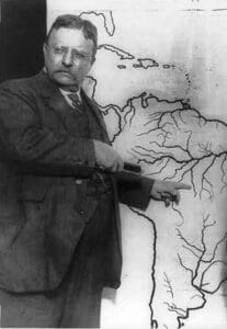 Roosevelt showing the route he would take through the Amazon forest.