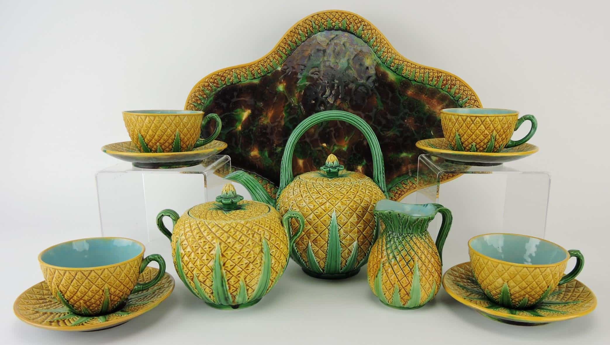 Majolica pineapple tea set