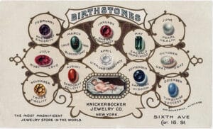 Early promotional card for birthstones featured at the local jeweler