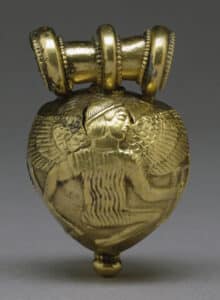 Etruscan bulla depicting Icarus. Roman bullae were enigmatic objects of lead, sometimes covered in gold foil, if the family could afford it. A bulla was worn around the neck as a locket to protect against evil spirits and forces. Bullae were made of differing substances depending upon the wealth of the family.