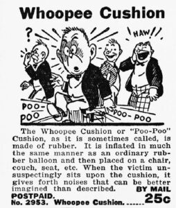 1938 advertisement for a whoopee cushion