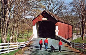 A glossy photo postcard showing Knecht's Covered Bridge Bucks County PA currently selling on eBay for $4.45, just one of the many online options showing the variety and values of this fun collectible