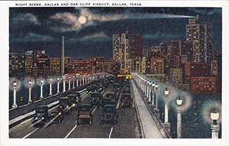 Night scene, Dallas and Oak Cliff Viaduct, Dallas, Texas