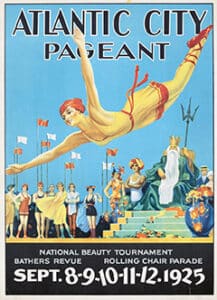 Pageant Poster from 1925 with the accompanying trophy and a photograph of Miss America 1925, Fay Lanphier, who came to the title by way of being Miss Santa Cruz 1924, the 1925 Rose Queen, and then Miss California 1925.
