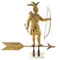 A late 19th century molded and gilded-copper weathervane depicting a full-bodied standing Massasoit Indian with bow and arrow atop directional arrow, made by Harris & Co. (Boston) sold for $258,300 at a Fine & Decorative Arts auction held June 8-9 by Morphy’s in Denver, PA