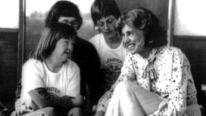 Eunice Kennedy Shriver engaging with athletes in Ireland