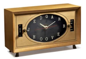 This clock is part of the J. Edgar Hoover Collection, a large group of objects donated by the J. Edgar Hoover Foundation which features thousands of items from the personal life of the FBI’s founding director.