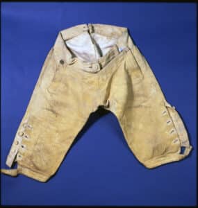 Figure 3. Breeches, American, late 18th century. Leather. Courtesy of Old Sturbridge Village, 26.40.21. 18th century Boston tailoring trade