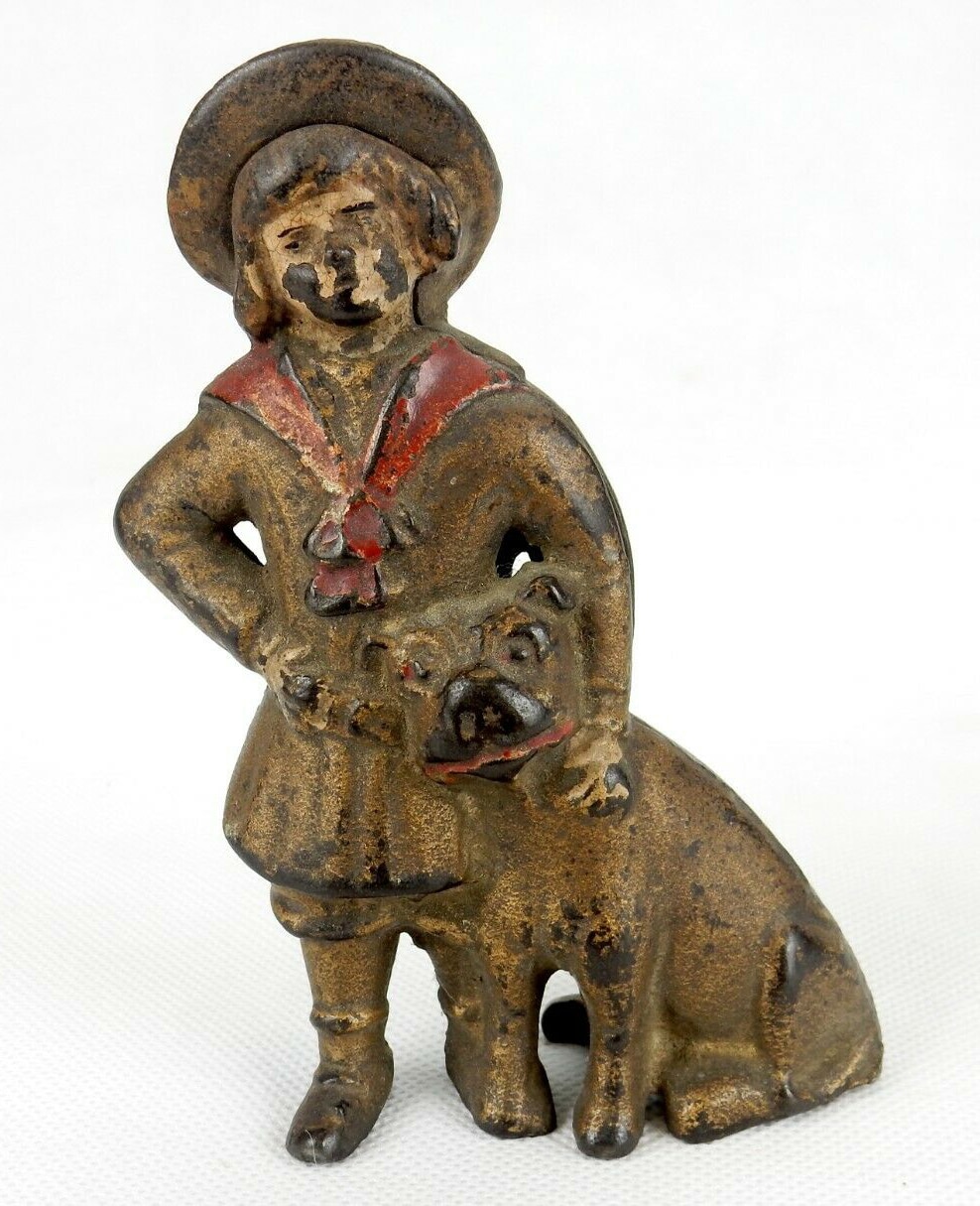 Buster Brown & Tige cast iron still bank c. 1915 made by A.C. Williams in Ravenna, Ohio