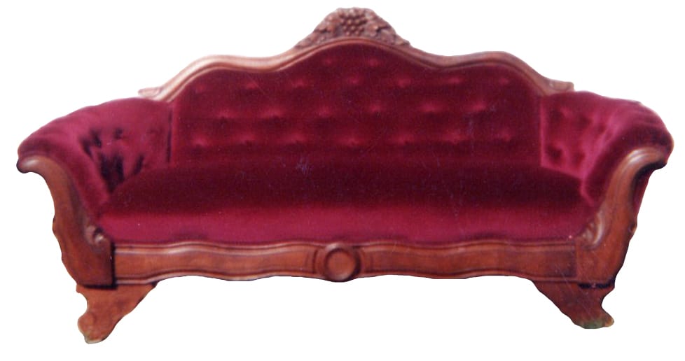 Early tufted reupholstered couch photo: Leif Johnson