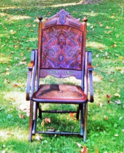 Early folding chair, reupholstered photo: Leif Johnson