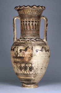 An example of ancient Greek amphora in the geometric style, circa 8th century BCE