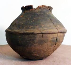 A Saxon jar (410-1066 A.D.) from a cremation cemetery in Suffolk, England