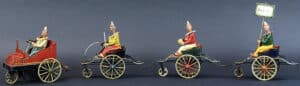 A rare Marklin “Fidelitas” clown train, 37 inches long with all original paint, sold for $84,000 at an auction held Nov. 17-18 by Bertoia Auctions in Vineland, NJ.