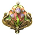 14K Enamel Brooch with Swans and Tulips by Krementz