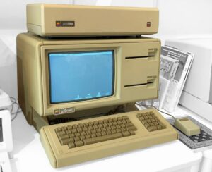 An Apple Lisa with dual 5.25" Twiggy floppy drives and 5 MB ProFile hard disk
