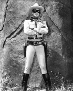 Notice the tucked-in pantlegs in this promotional photo of Clayton Moore as The Long Ranger.