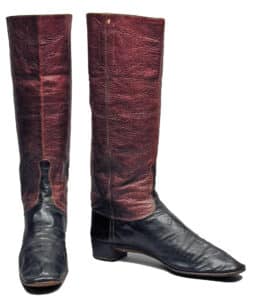 Dress Wellington boots, c. 1845. The Duke’s improvement to the Hessian boot is still popular today and the boots are called “Wellies” in England.