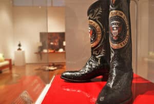 Ronald Reagan’s cowboy boots at Christie’s New York. The boots sold for $199,500 after zooming past the estimate of $20,000.