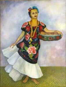 A portrait of Dolores Olmedo titled La Tehuana by Diego Rivera, 1955, in Museo Dolores Olmedo, Mexico City, via Google Arts & Culture