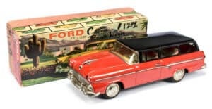Title image: Bandai’s mid-1950s Ford station wagon was around 12 inches in length and fitted with a friction motor. This near-mint example with original box sold for $305 in a 2020 Vectis auction. Photo courtesy Vectis Auctions Ltd.