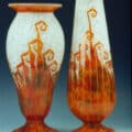 Two large “Tango Orange” vases by Charles Schneider. Tallest, 18-1/4” h. (Photo by Leslie Piña)