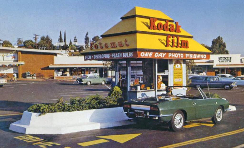 A Fotomat “hut” somewhere in Massachusetts in the 1970s.