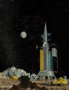 Commissioned by the Columbia Record Club and released in 1960 in their Colorslide Nature and Science Program, A Rocket Trip to the Moon was yet another masterpiece painted by Chesley Bonestell.