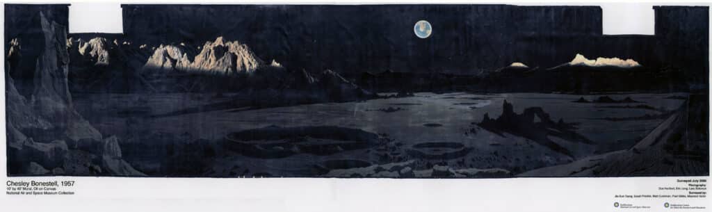 A Lunar Landscape painted by Chesley Bonestell in 1957.