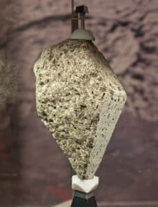 Oviline Basalt 1555 from Apollo 15 displayed at the National Museum of Natural History.