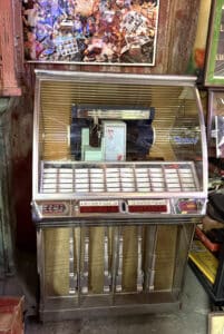 Classic Americana: the Seeburg jukebox and a wall of memories echoing the golden days of the Whispering Pines