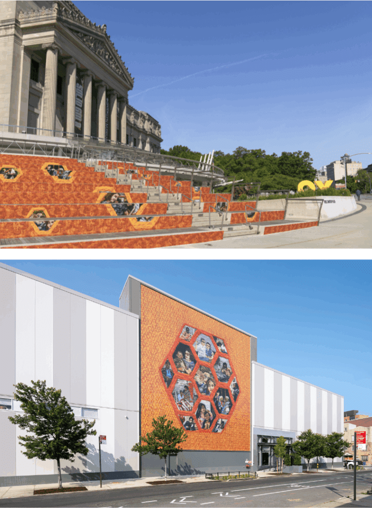 Melissa Joseph’s distinctive work takes over Brooklyn with an installation on the steps of the Brooklyn Museum’s outdoor plaza and a 50-by-50-foot mural on UOVO’s facility in Bushwick