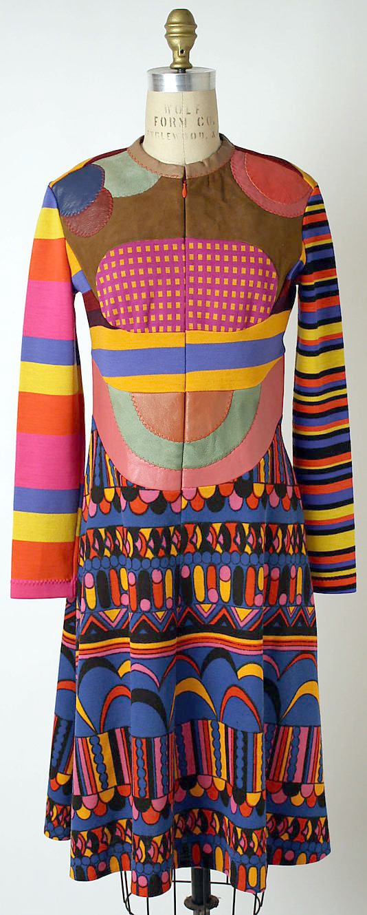 Stephen Burrows 1971 dress coat color block yellow purple green rainbow designer vintage.