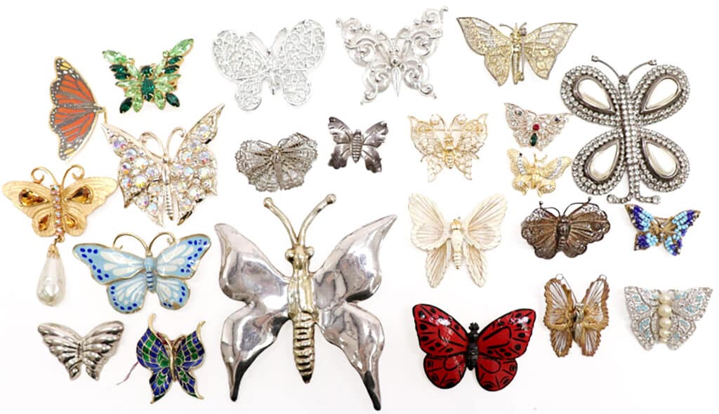 At left, his group of vintage butterfly costume jewelry shows the variety a collector may wish to include with their own collection. photo: www.capsuleauctions.com