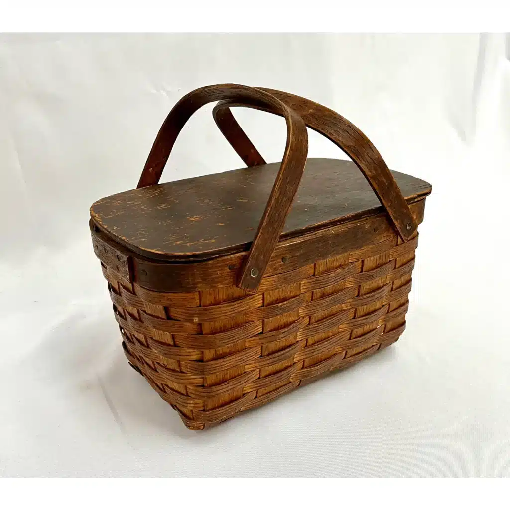 Vintage Peterboro Woven Splint Wood Picnic Basket