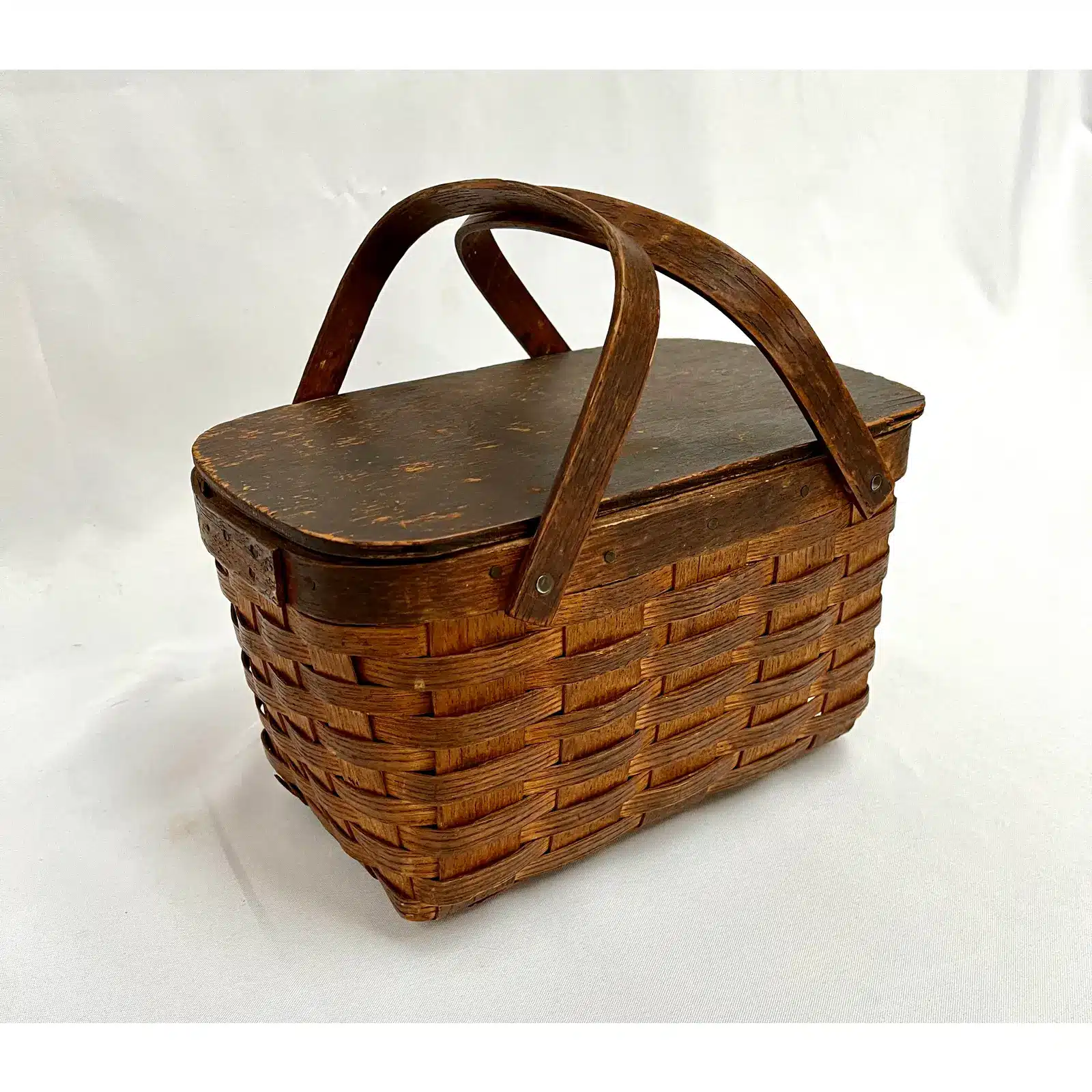 Vintage Peterboro Woven Splint Wood Picnic Basket