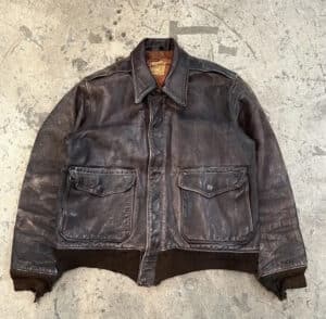 Vintage distressed 1940’s Blatt Horsehide leather motorcycle jacket for sale for $600 at grailed.com. Incredible patina on the leather. Distressing on the waistband and cuffs. A true piece of history with tons of character.