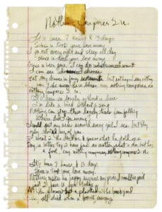 The handwritten lyrics for Prince’s “Nothing Compares 2 U” sold for $150,986