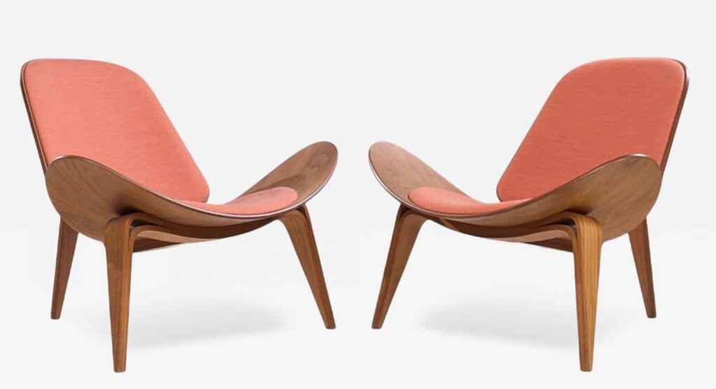 Pair of Hans Wegner Mid-Century walnut shell chairs