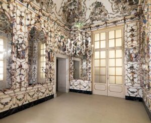 Fabbrica di Capodimonte, Porcelain room of Maria Amalia of Saxony, 1757–59, Naples. Painted porcelain and stucco. Museo e Real Bosco di Capodimonte, Ministero della Cultura. Photo by Luciano Romano courtesy of Museo e Real Bosco di Capodimonte, Ministero della Cultura.